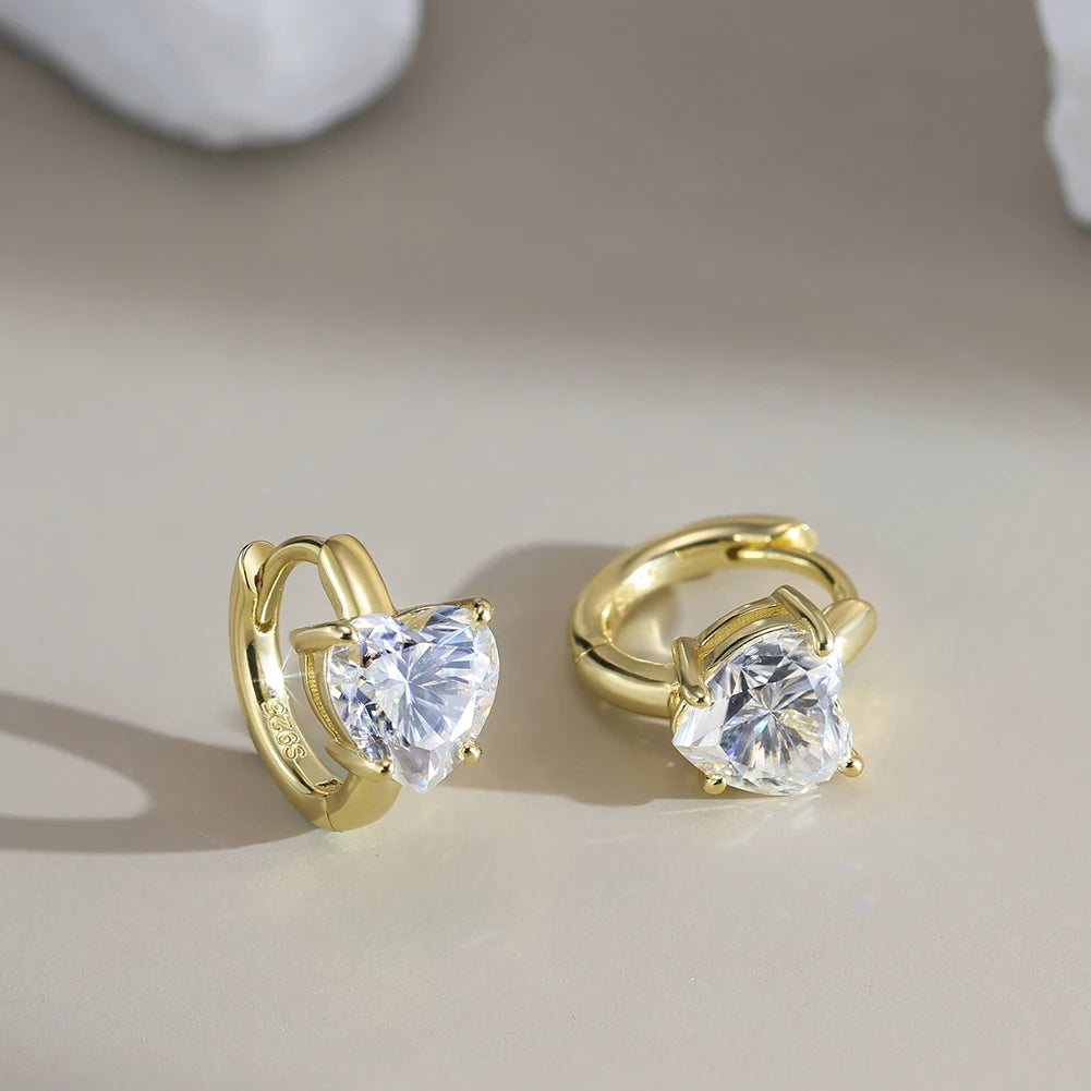 MOISSANITE HEART CUT HOOP EARRINGS IN STERLING SILVER