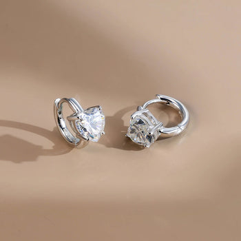 MOISSANITE HEART CUT HOOP EARRINGS IN STERLING SILVER