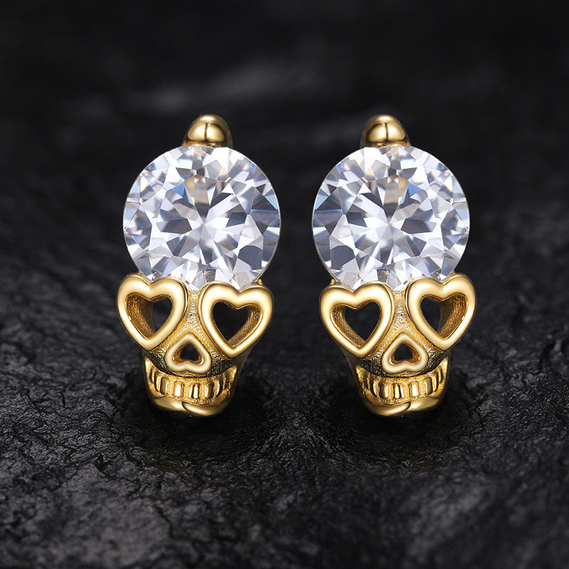MOISSANITE HEART GHOST STUD EARRINGS IN STERLING SILVER