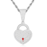 MOISSANITE HEART LOCK PENDANT IN STERLING SILVER