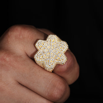 Sechseckiger Schneeflockenring aus Moissanit in Sterlingsilber