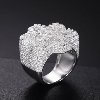 Sechseckiger Schneeflockenring aus Moissanit in Sterlingsilber