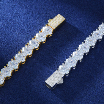 Tennisarmband mit Moissanit im sechseckigen Asscher-Schliff aus Sterlingsilber 