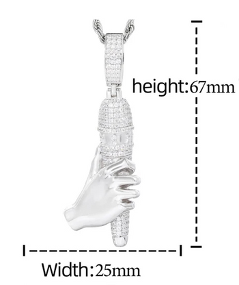 Jewelry pendant with measurements on a white background