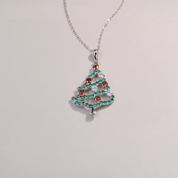 Pendentif Arbre Magique des Fêtes en Moissanite et Argent Sterling