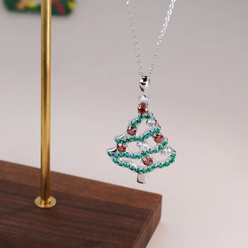 Pendentif Arbre Magique des Fêtes en Moissanite et Argent Sterling