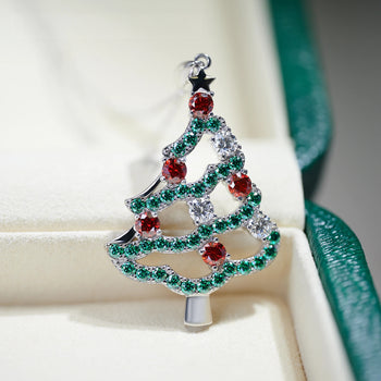 Pendentif Arbre Magique des Fêtes en Moissanite et Argent Sterling