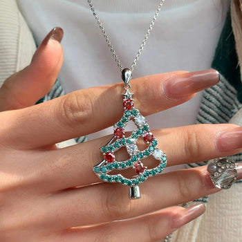 Pendentif Arbre Magique des Fêtes en Moissanite et Argent Sterling