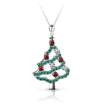 Pendentif Arbre Magique des Fêtes en Moissanite et Argent Sterling