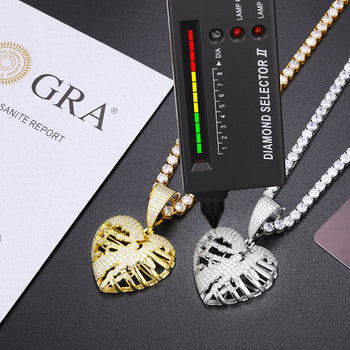 COLLIER PENDENTIF CŒUR CRÉDENT EN MISSANITE ET ARGENT MASSIF