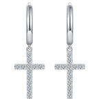 MOISSANITE HOOP CROSS EARRINGS IN STERLING SILVER