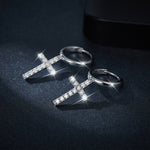 MOISSANITE HOOP CROSS EARRINGS IN STERLING SILVER