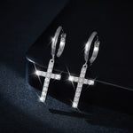 MOISSANITE HOOP CROSS EARRINGS IN STERLING SILVER