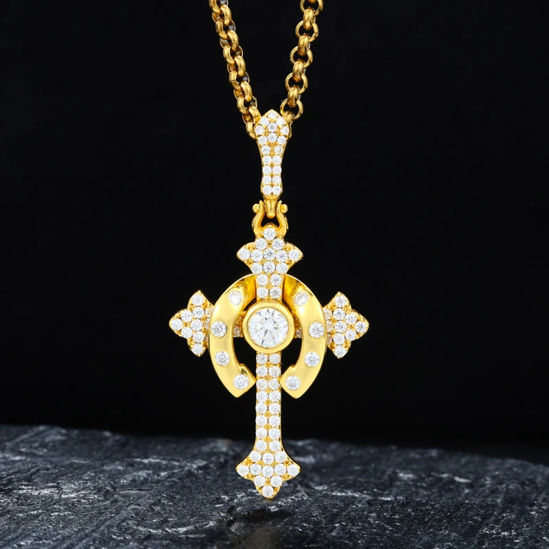 MOISSANITE HORSESHOE CROSS PENDANT IN STERLING SILVER