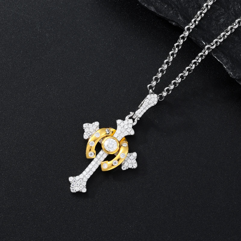 MOISSANITE HORSESHOE CROSS PENDANT IN STERLING SILVER