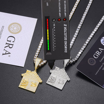 Pendentif cabane en moissanite et argent sterling