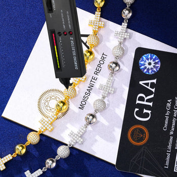 MOISSANITE ICED OUT BALL CROSS LINK BRACELET IN STERLING SILVER