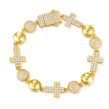 MOISSANITE ICED OUT BALL CROSS LINK BRACELET IN STERLING SILVER
