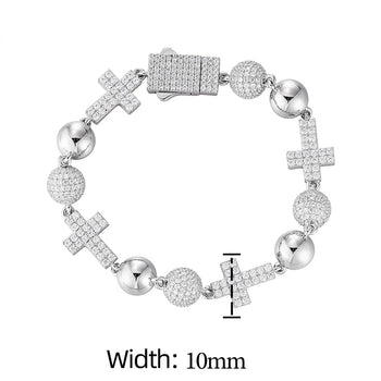 MOISSANITE ICED OUT BALL CROSS LINK BRACELET IN STERLING SILVER
