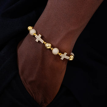 MOISSANITE ICED OUT BALL CROSS LINK BRACELET IN STERLING SILVER