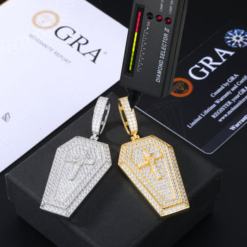 MOISSANIT-VEREDELTER SARGKREUZ-ANHÄNGER AUS STERLINGSILBER 