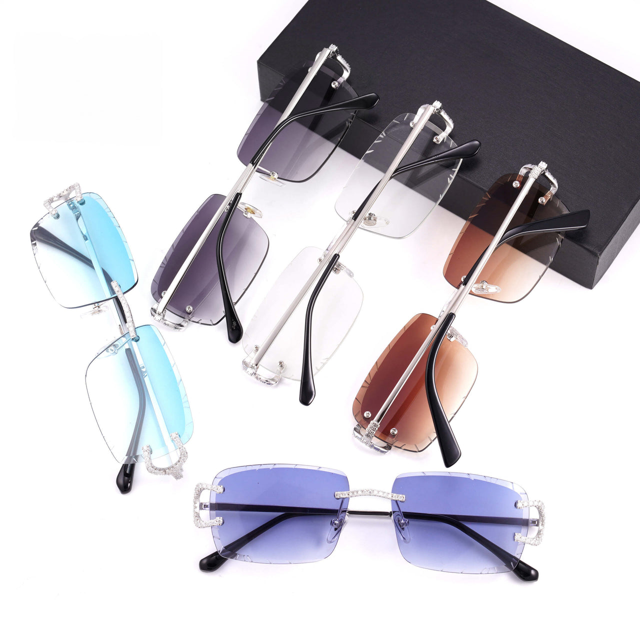 MOISSANITE ICED OUT COLORED LENS SUNGLASSES