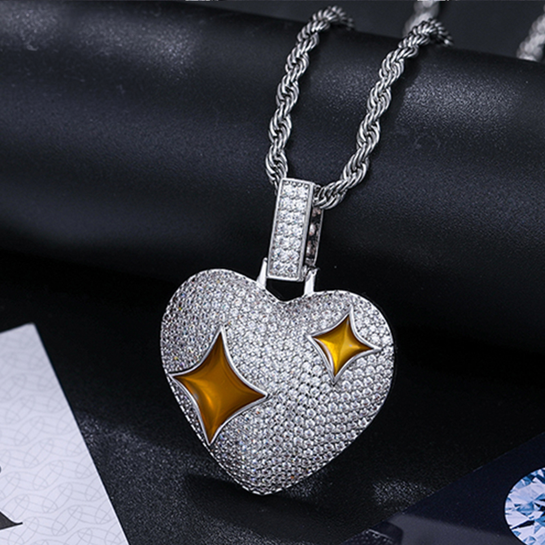 MOISSANITE ICED OUT HEART PENDANT IN STERLING SILVER – IVORY EBONY