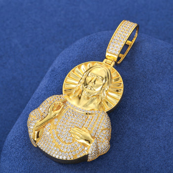 Jesus-Christus-Anhänger aus Sterlingsilber mit Moissanit-Besatz