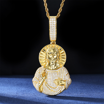 Jesus-Christus-Anhänger aus Sterlingsilber mit Moissanit-Besatz