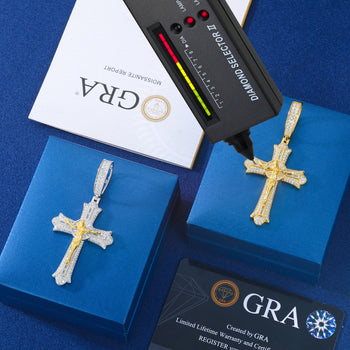 MOISSANITE ICED OUT JESUS CRUCIFIX CROSS PENDANT IN STERLING SILVER