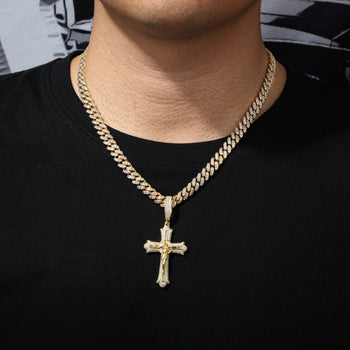 MOISSANITE ICED OUT JESUS CRUCIFIX CROSS PENDANT IN STERLING SILVER