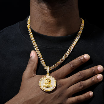 Pendentif tête de Jésus serti de moissanite et en argent sterling