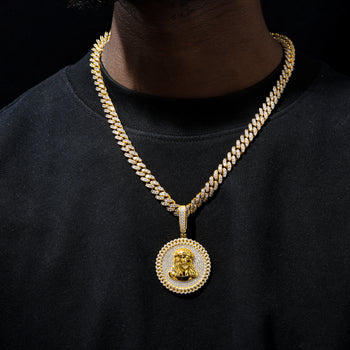 Pendentif tête de Jésus serti de moissanite et en argent sterling