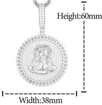 Pendentif tête de Jésus serti de moissanite et en argent sterling