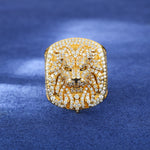 MOISSANITE ICED OUT LION RING IN STERLING SILVER