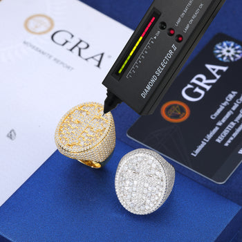 MOISSANITE ICED OUT CROSS OVAL RING IN STERLING SILVER