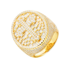 MOISSANITE ICED OUT CROSS OVAL RING IN STERLING SILVER