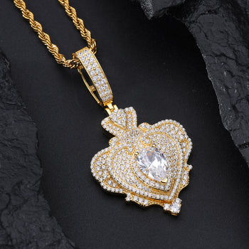 MOISSANIT-MIT EISENFARBENER HERZANHÄNGER AUS STERLINGSILBER 