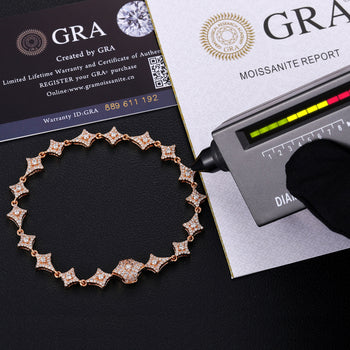 MOISSANITE DIAMOND SHURIKEN LINK BRACELET/ANKLET IN STERLING SILVER - IVORY & EBONY