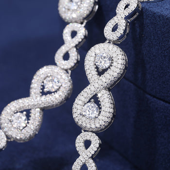 Collier/bracelet en argent sterling orné d'un symbole de l'infini en moissanite et d'une chaîne à maillons cubains