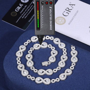 Collier/bracelet en argent sterling orné d'un symbole de l'infini en moissanite et d'une chaîne à maillons cubains