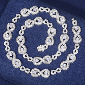 Collier/bracelet en argent sterling orné d'un symbole de l'infini en moissanite et d'une chaîne à maillons cubains