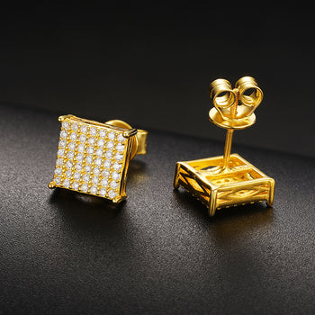 Boucles d'oreilles carrées à clous en argent sterling avec incrustation de moissanite