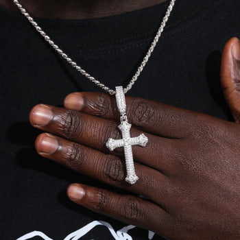 MOISSANITE IRIS CROSS PENDANT IN STERLING SILVER