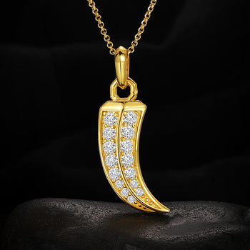 COLLIER PENDENTIF CORNE ITALIENNE EN MOISANITE ET ARGENT MASSIF