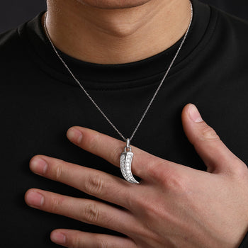 COLLIER PENDENTIF CORNE ITALIENNE EN MOISANITE ET ARGENT MASSIF