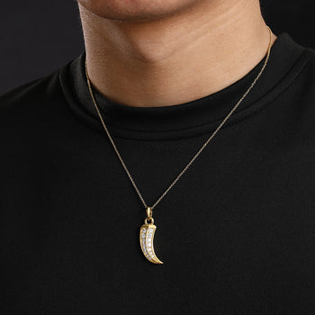 COLLIER PENDENTIF CORNE ITALIENNE EN MOISANITE ET ARGENT MASSIF