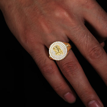 Bague chevalière Jésus en moissanite et argent sterling