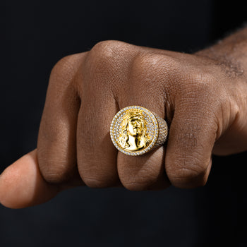 Bague chevalière Jésus en moissanite et argent sterling (style 2)