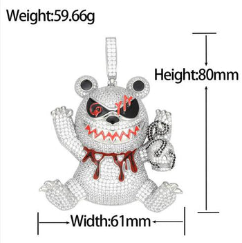 Pendentif ours tueur en moissanite et argent sterling